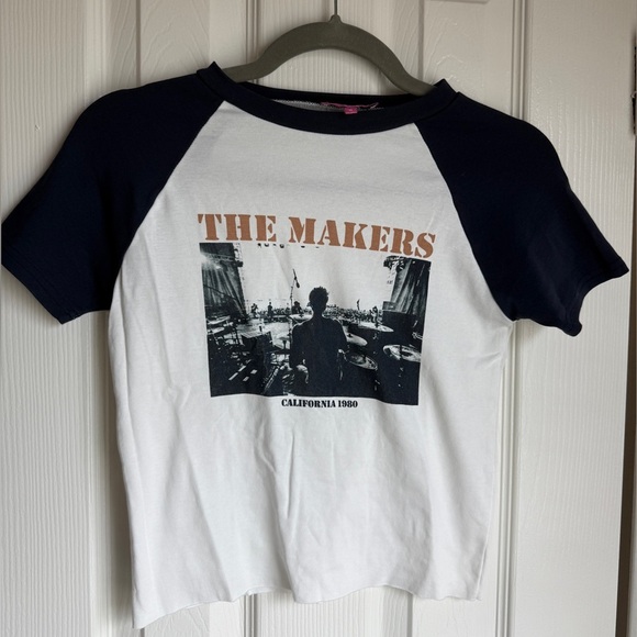 Edikted Tops - EDIKTED Baby Tee The Makers White / Navy Blue Black Mini Short Sleeve Shirt M